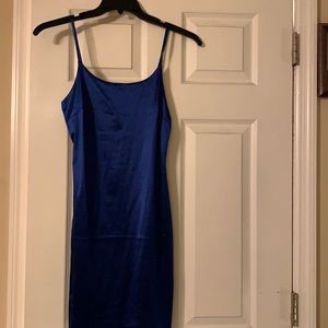 Royal blue party mini dress with straps.
